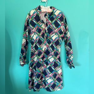 Lilly Pulitzer Girls Long Ruffled Sleeve Vine Pattern Dress w/Gathered Waist